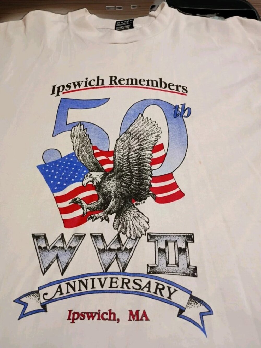 1993 Single Stitch Ipswich Remembered 50th WWII Anniversary T-Shirt XL